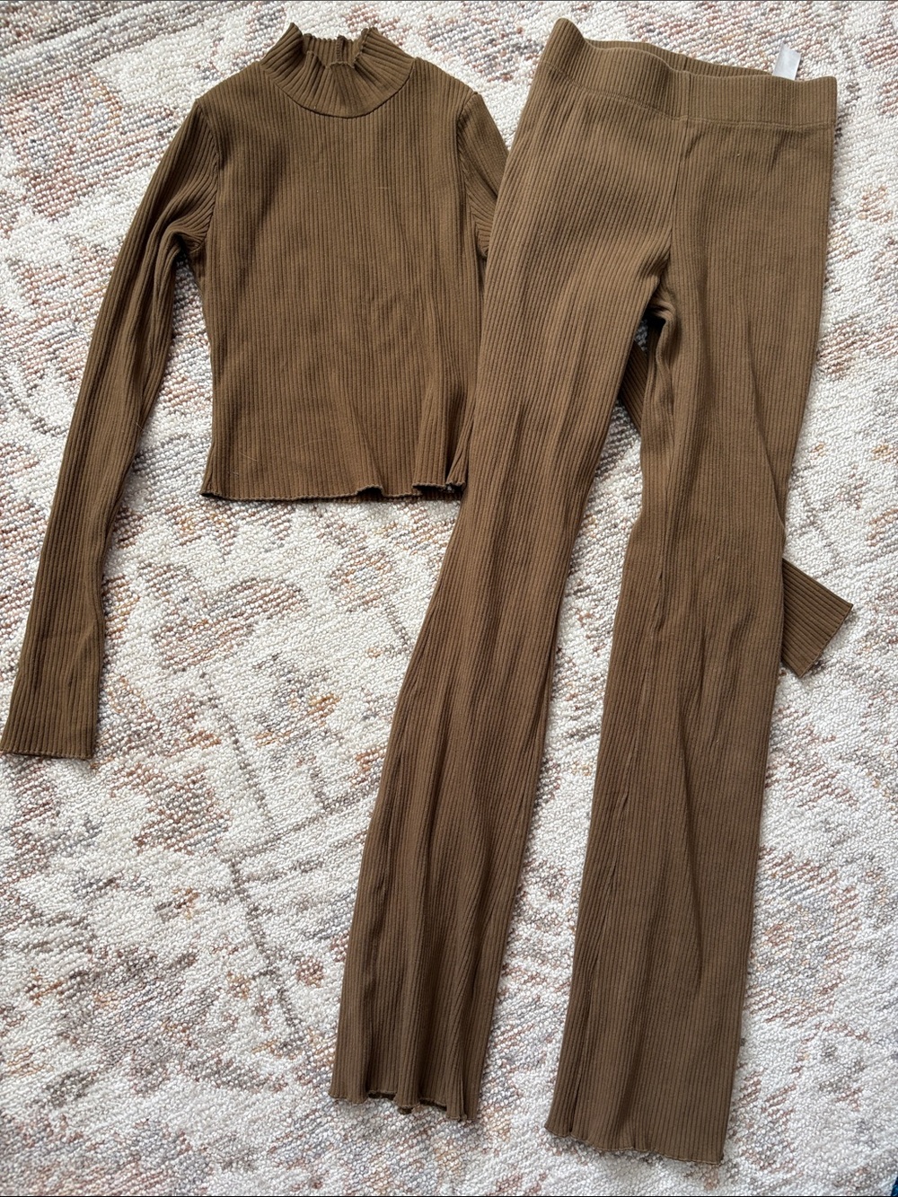 Good American Ribbed Wide-Leg Knit Pants — Brown